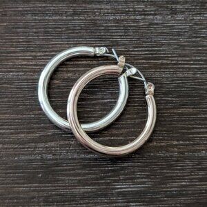 Vintage Silver and Rose Tone Hoop Earrings 1" Classic Timeless Bicolor VTG